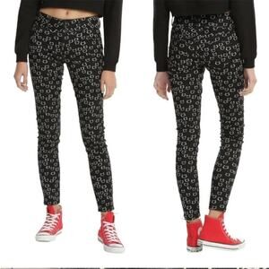 BlackHeart Cat Print Super Skinny Jeans Mid Ankle Cotton Black White 9 32x31